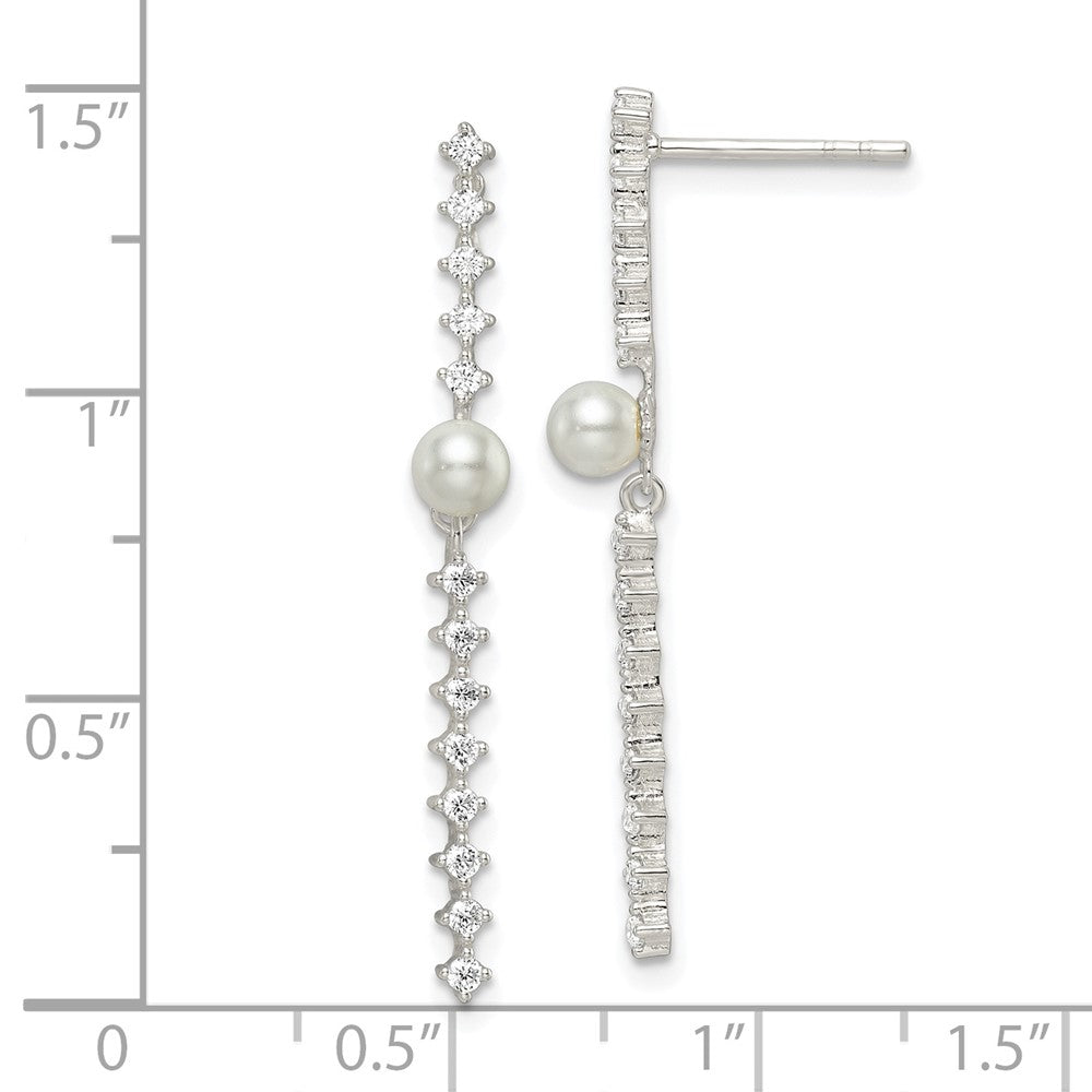 Sterlingsilber Poliert Zirkonia und Glas Perle Ohrstecker