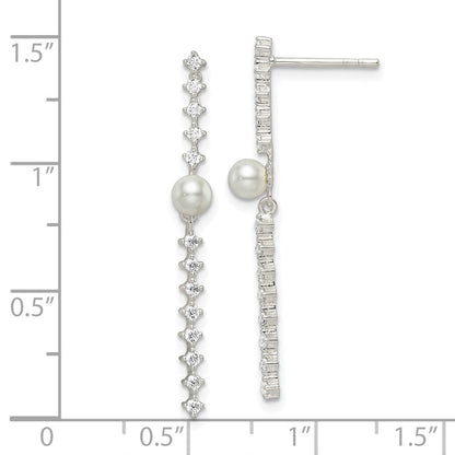 Sterlingsilber Poliert Zirkonia und Glas Perle Ohrstecker