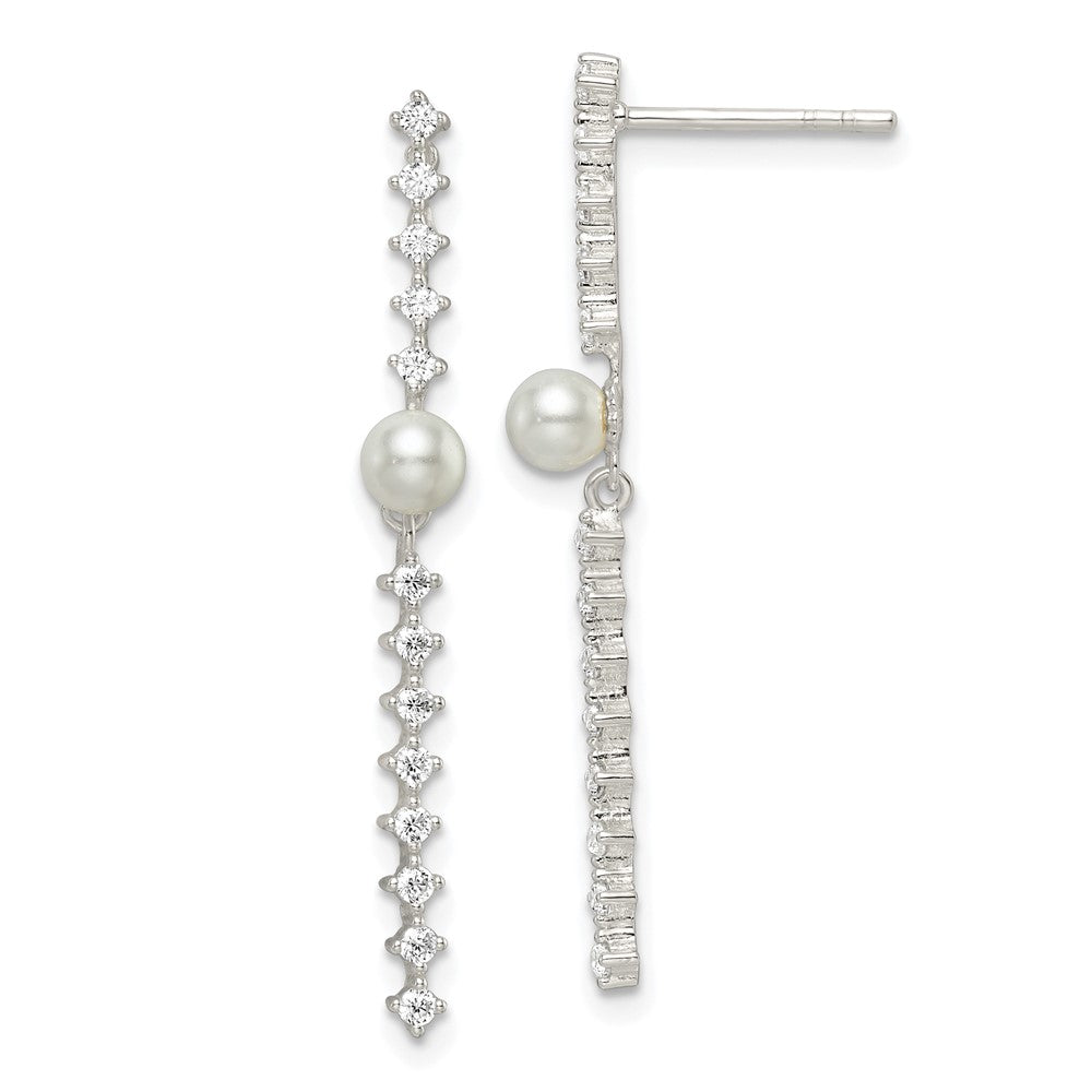 Sterlingsilber Poliert Zirkonia und Glas Perle Ohrstecker