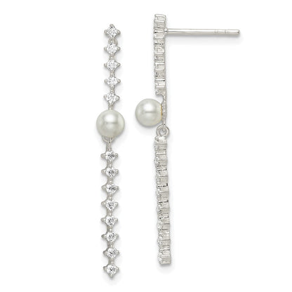 Sterlingsilber Poliert Zirkonia und Glas Perle Ohrstecker