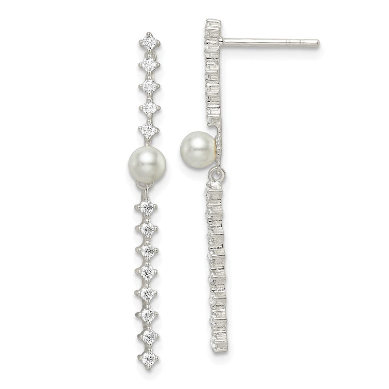 Sterlingsilber Poliert Zirkonia und Glas Perle Ohrstecker