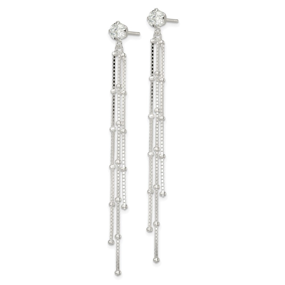 Sterlingsilber Poliert Zirkonia & Gekugelt Kette Stecker Ohrhänger