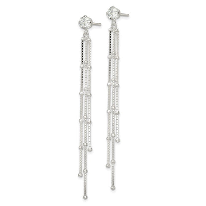 Sterlingsilber Poliert Zirkonia & Gekugelt Kette Stecker Ohrhänger