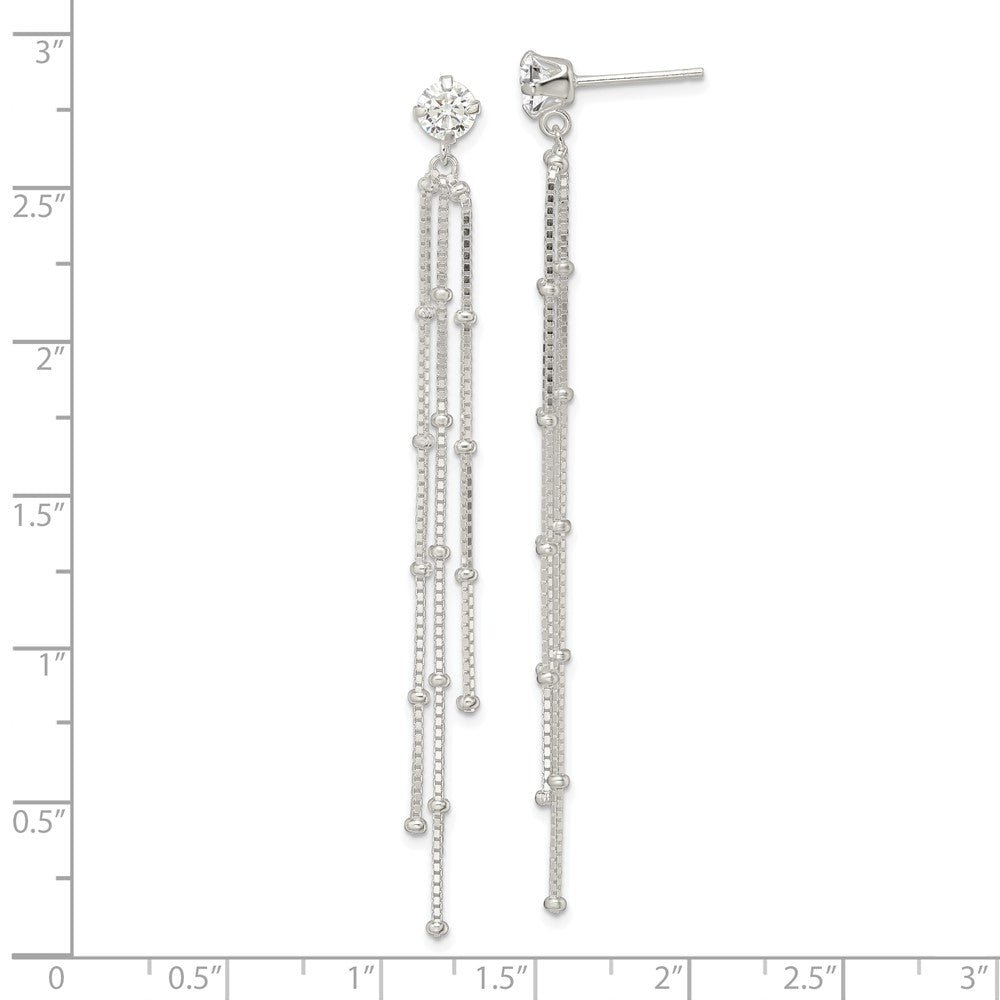 Sterlingsilber Poliert Zirkonia & Gekugelt Kette Stecker Ohrhänger