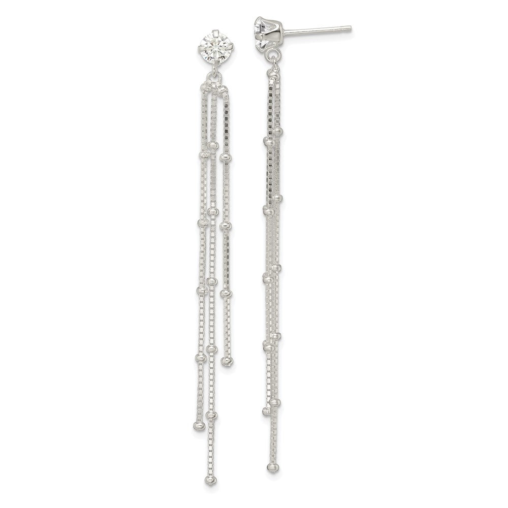 Sterlingsilber Poliert Zirkonia & Gekugelt Kette Stecker Ohrhänger