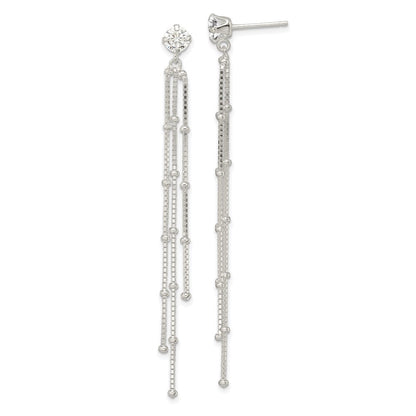 Sterlingsilber Poliert Zirkonia & Gekugelt Kette Stecker Ohrhänger