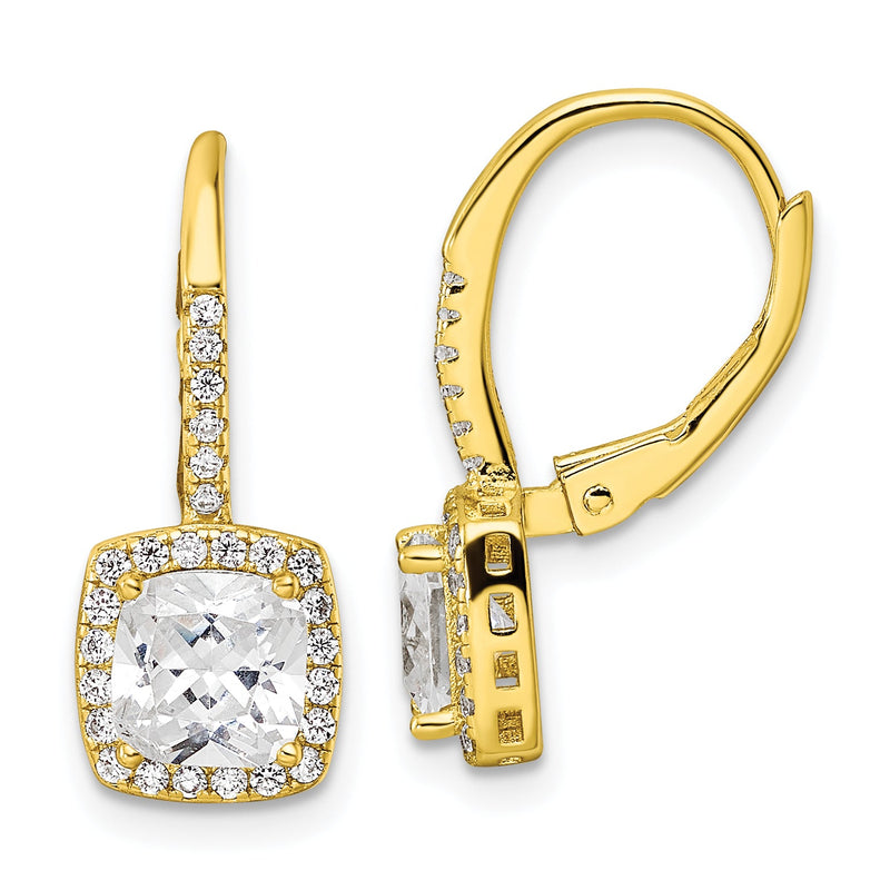 Sterlingsilber Goldfarben Poliert Princess Schliff Zirkonia Heiligenschein Ohrhänger mit Brisur