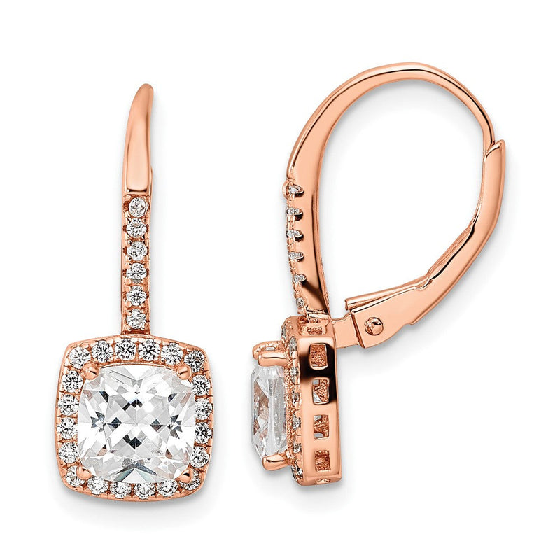 Sterlingsilber Roséfarben Poliert Princess Schliff Zirkonia Heiligenschein Ohrhänger mit Brisur