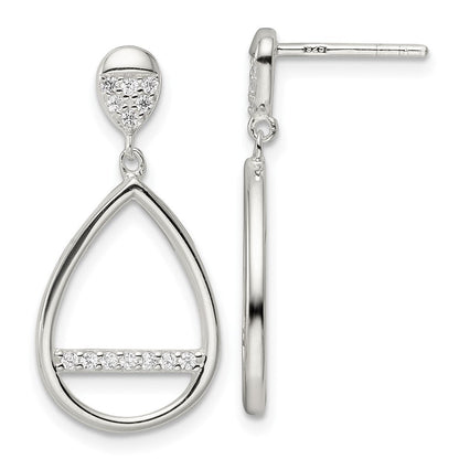 Sterlingsilber Poliert Tropfen Hängend Zirkonia Ohrstecker