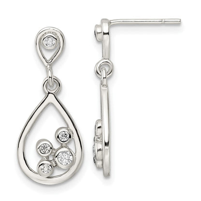 Sterlingsilber Poliert Zirkonia Tropfen Hängend Ohrstecker