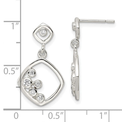 Sterlingsilber Poliert Zirkonia Quadratisch Hängend Ohrstecker