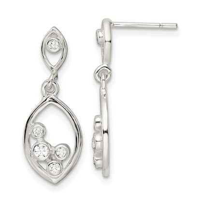 Sterlingsilber Poliert Zirkonia Oval Hängend Ohrstecker