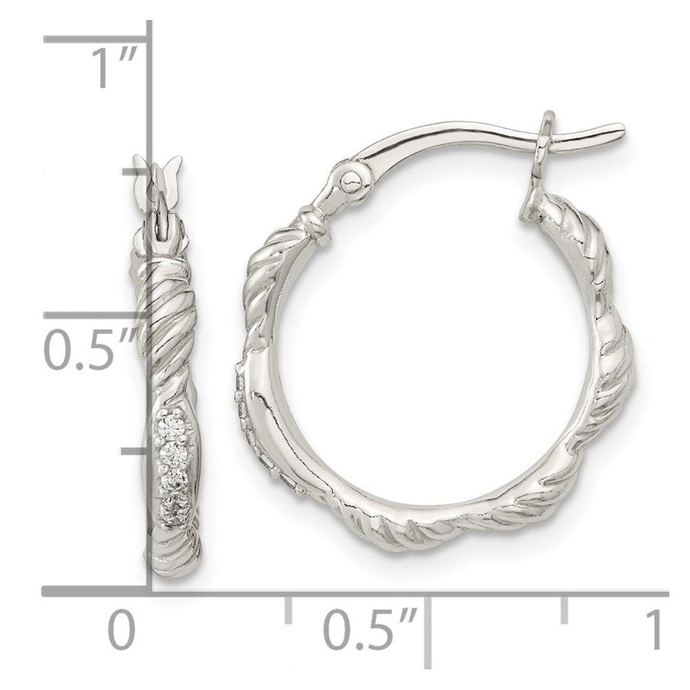 Sterlingsilber Poliert Zirkonia und Strukturiert Creolen
