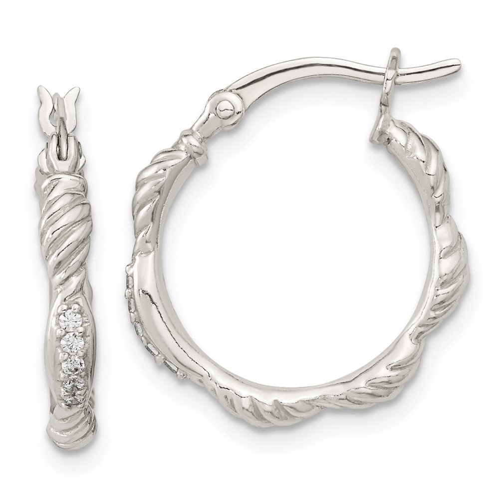 Sterlingsilber Poliert Zirkonia und Strukturiert Creolen