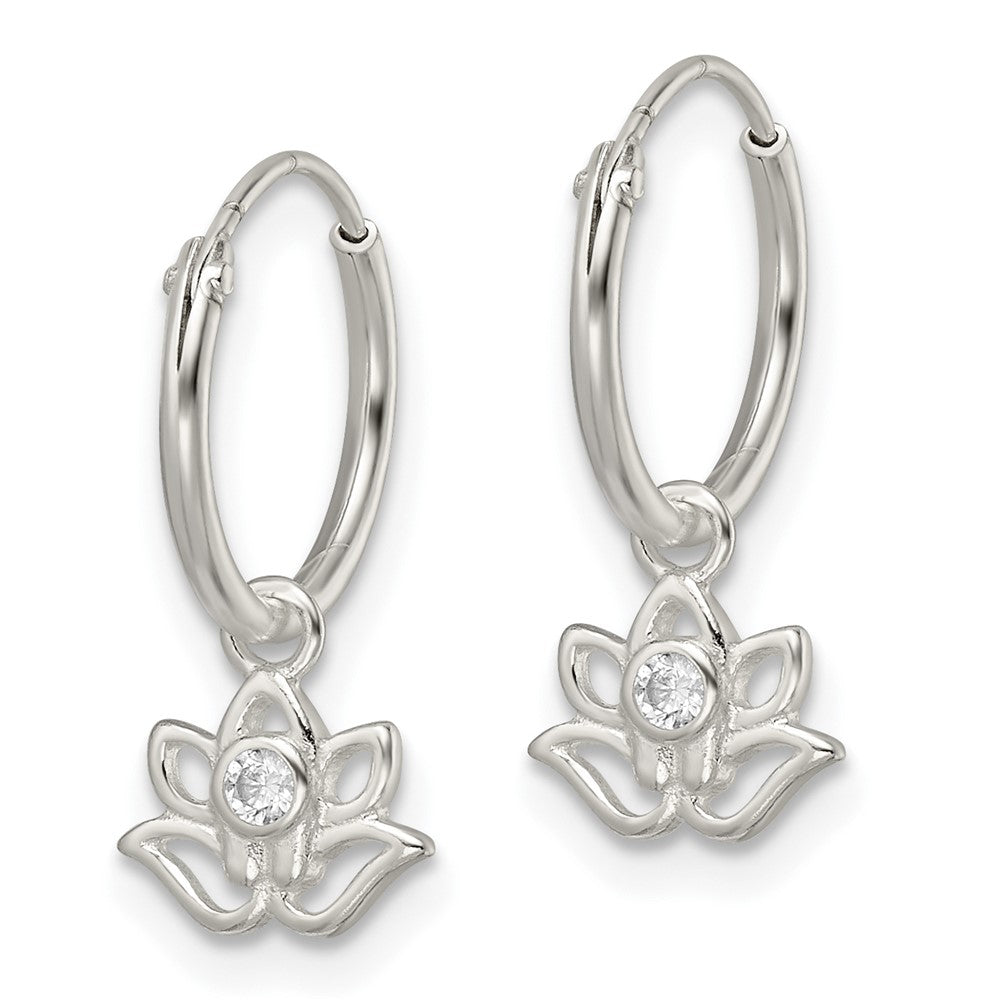 Sterlingsilber Poliert Zirkonia Hängend Lotus Endlos Creolen