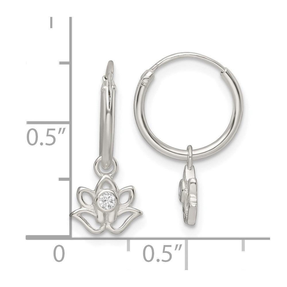 Sterlingsilber Poliert Zirkonia Hängend Lotus Endlos Creolen