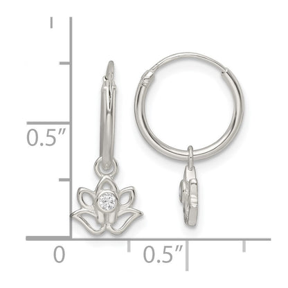 Sterlingsilber Poliert Zirkonia Hängend Lotus Endlos Creolen