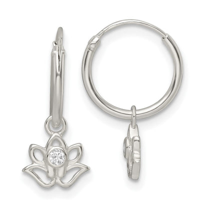 Sterlingsilber Poliert Zirkonia Hängend Lotus Endlos Creolen