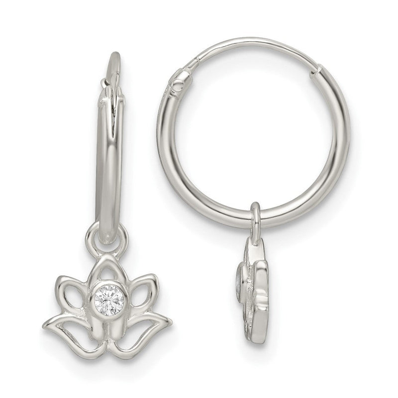 Sterlingsilber Poliert Zirkonia Hängend Lotus Endlos Creolen