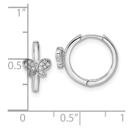 Sterlingsilber Rhodiniert Poliert Zirkonia Klappbar Creole Schmetterling Ohrringe