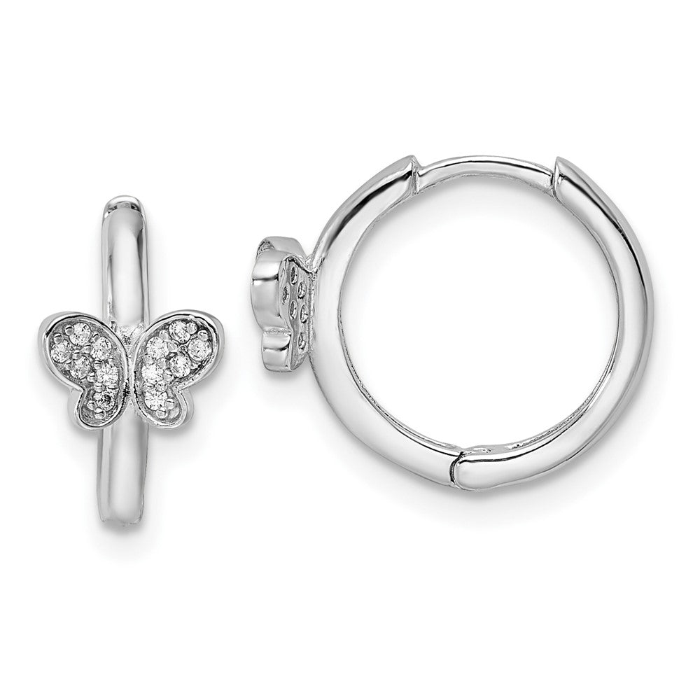 Sterlingsilber Rhodiniert Poliert Zirkonia Klappbar Creole Schmetterling Ohrringe