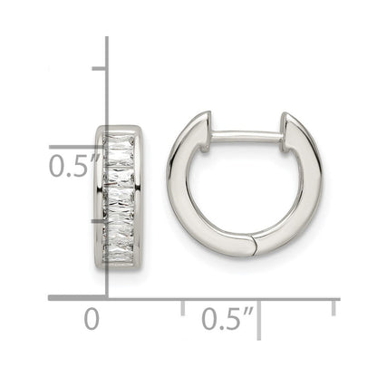 Sterlingsilber Poliert Baguette Zirkonia Klappbar Creolen