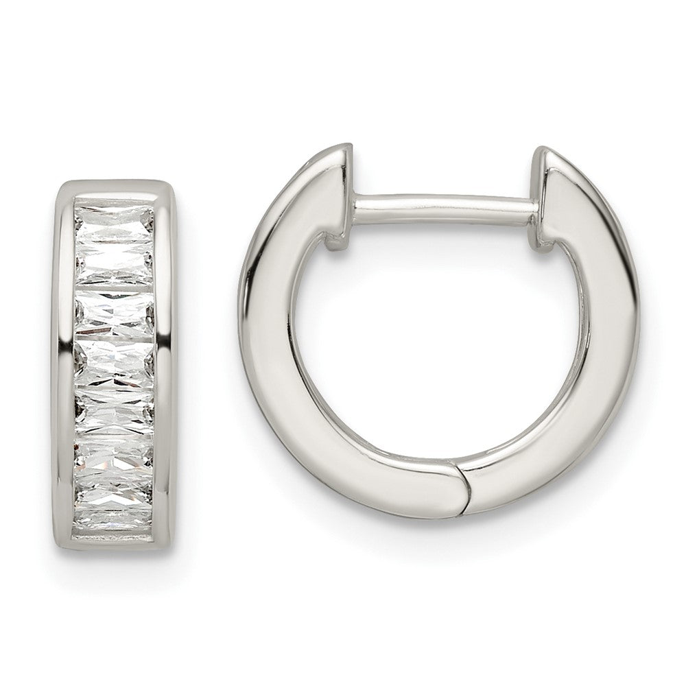 Sterlingsilber Poliert Baguette Zirkonia Klappbar Creolen