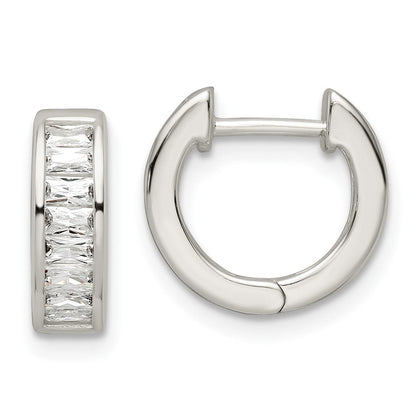 Sterlingsilber Poliert Baguette Zirkonia Klappbar Creolen