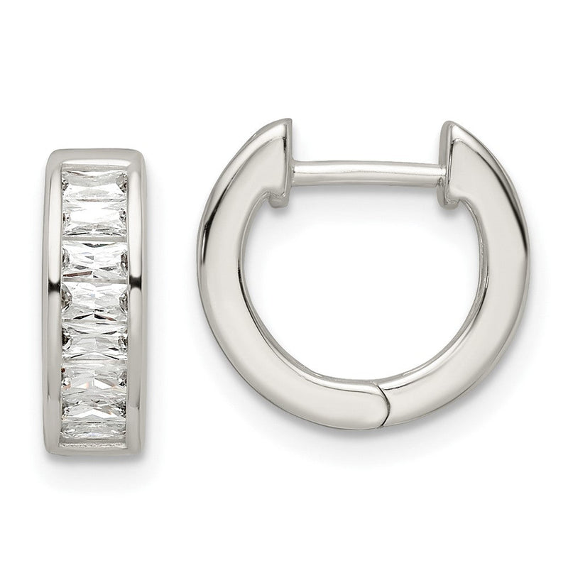 Sterlingsilber Poliert Baguette Zirkonia Klappbar Creolen