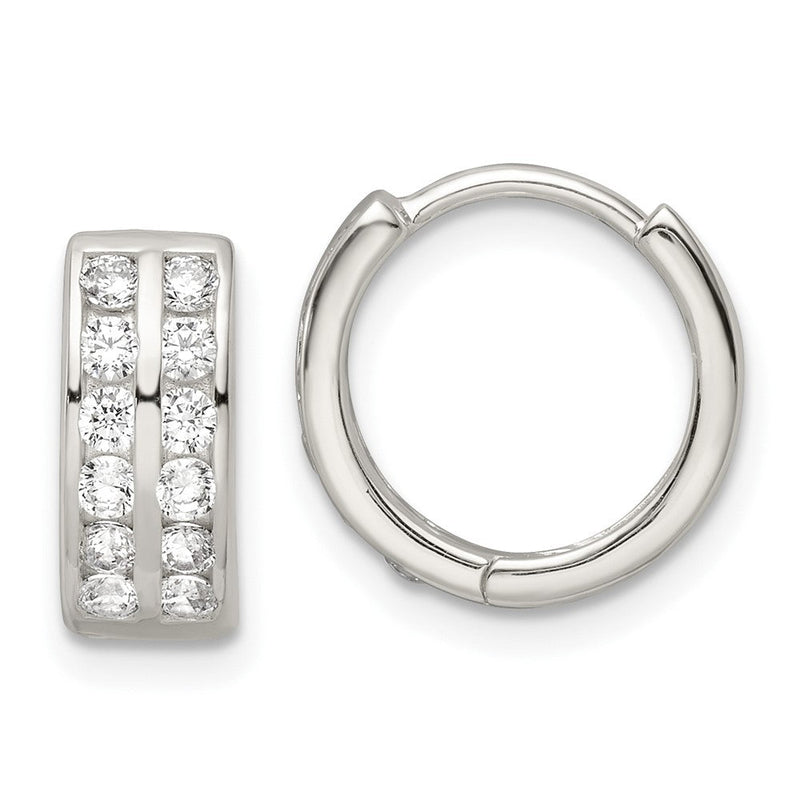 Sterlingsilber Poliert 2 Reihe Zirkonia Klappbar Creolen