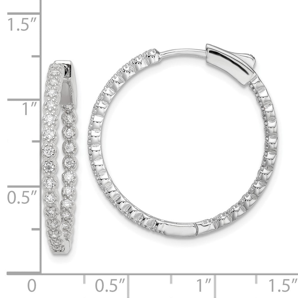 Sterlingsilber Poliert Rhodiniert in & Außen Zirkonia Klappbar Creolen