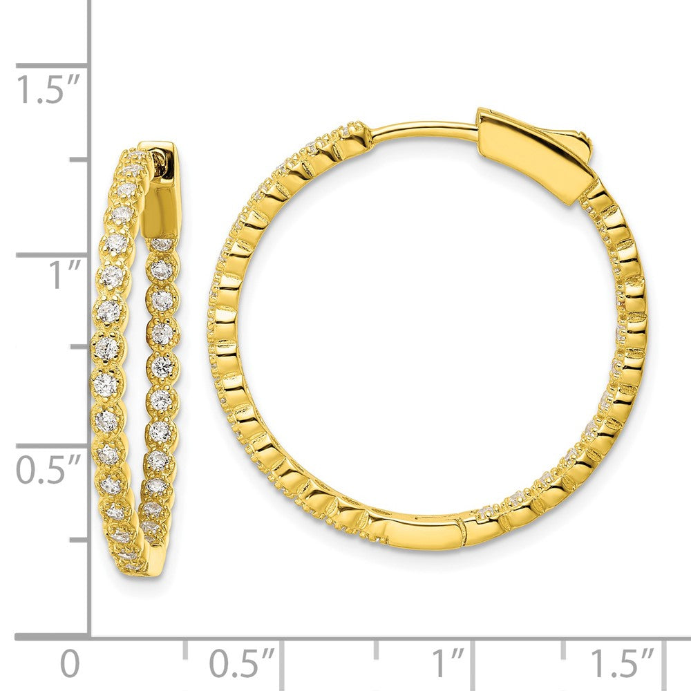 Sterlingsilber Poliert Goldfarben in & Außen Zirkonia Klappbar Creolen