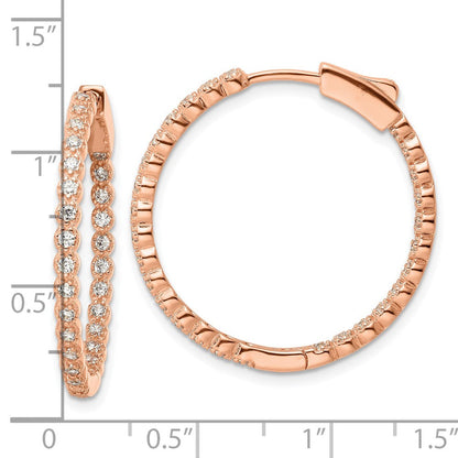 Sterlingsilber Poliert Roséfarben in & Außen Zirkonia Klappbar Creolen