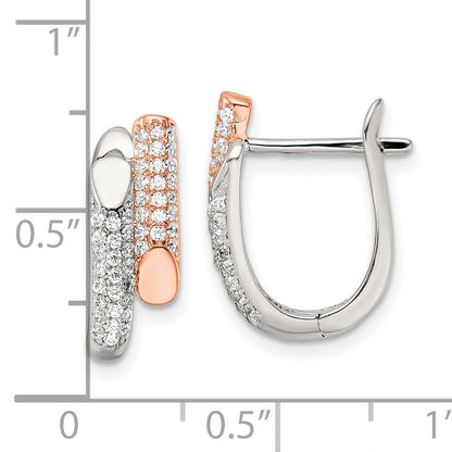 Sterlingsilber Roséfarben Poliert Pavé Zirkonia Klappbar Creolen
