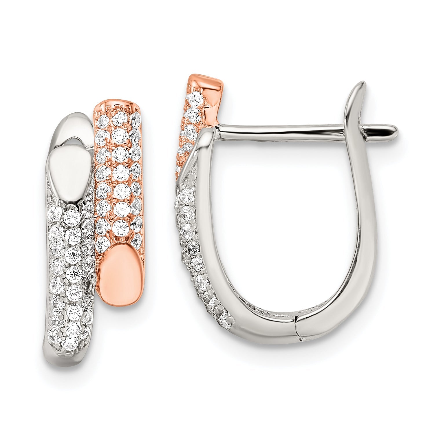 Sterlingsilber Roséfarben Poliert Pavé Zirkonia Klappbar Creolen