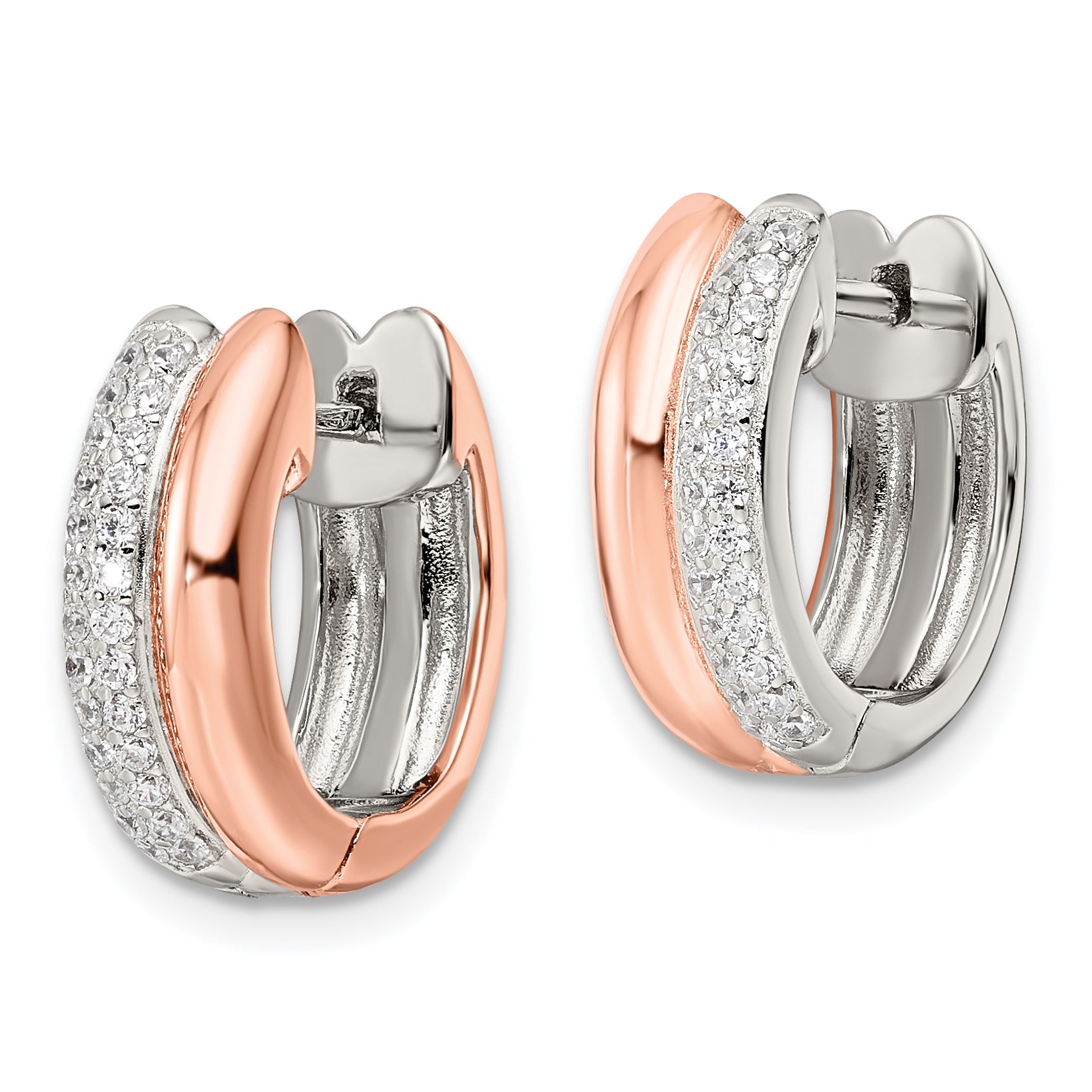 Sterlingsilber Roséfarben Poliert Pavé Zirkonia Klappbar Creolen