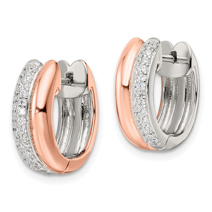 Sterlingsilber Roséfarben Poliert Pavé Zirkonia Klappbar Creolen