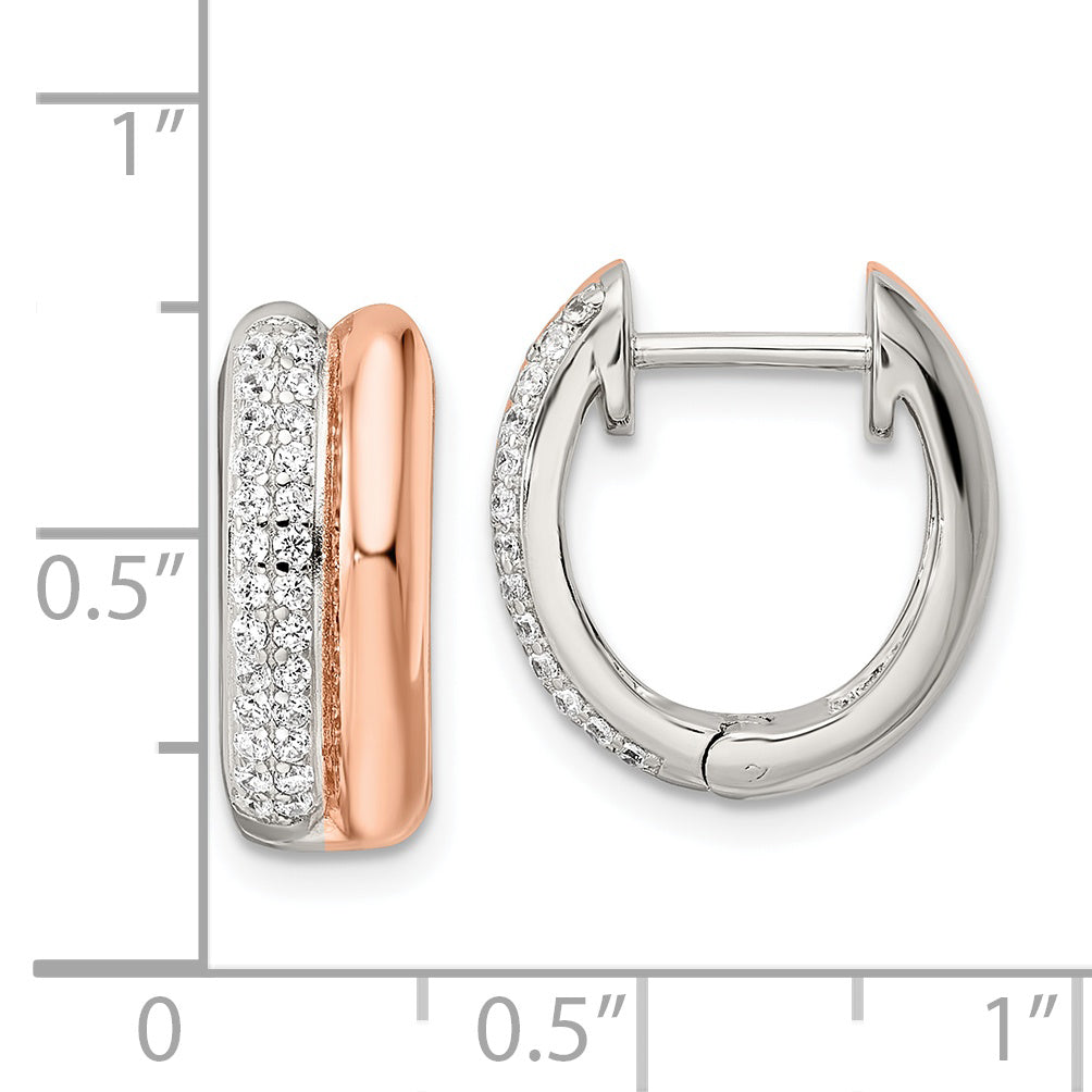 Sterlingsilber Roséfarben Poliert Pavé Zirkonia Klappbar Creolen