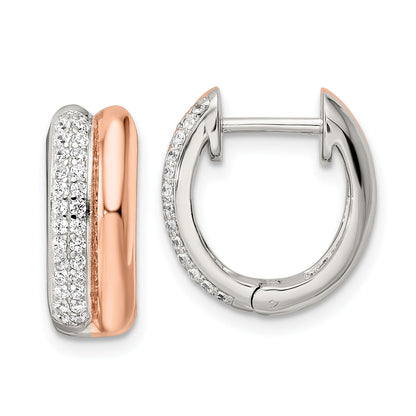 Sterlingsilber Roséfarben Poliert Pavé Zirkonia Klappbar Creolen