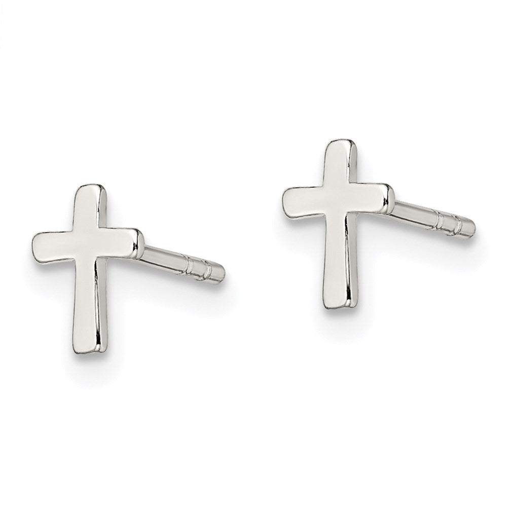 Sterlingsilber Poliert Lateinisch Kreuz Ohrstecker