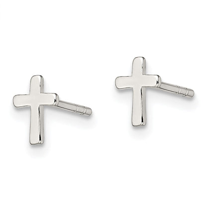 Sterlingsilber Poliert Lateinisch Kreuz Ohrstecker