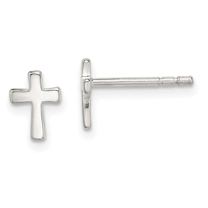 Sterlingsilber Poliert Lateinisch Kreuz Ohrstecker