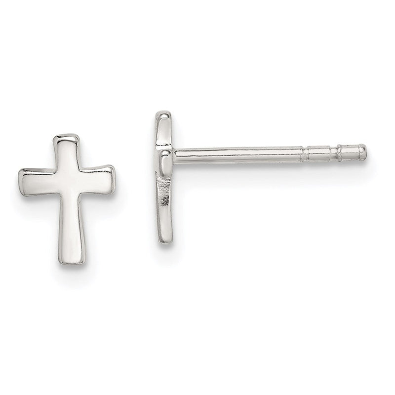 Sterlingsilber Poliert Lateinisch Kreuz Ohrstecker