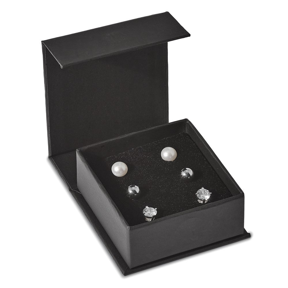 Sterlingsilber Rhodiniert-pl Kugel/ 6-7mm Knopf Fwc Perle/cz Ohrstecker Ohr Set