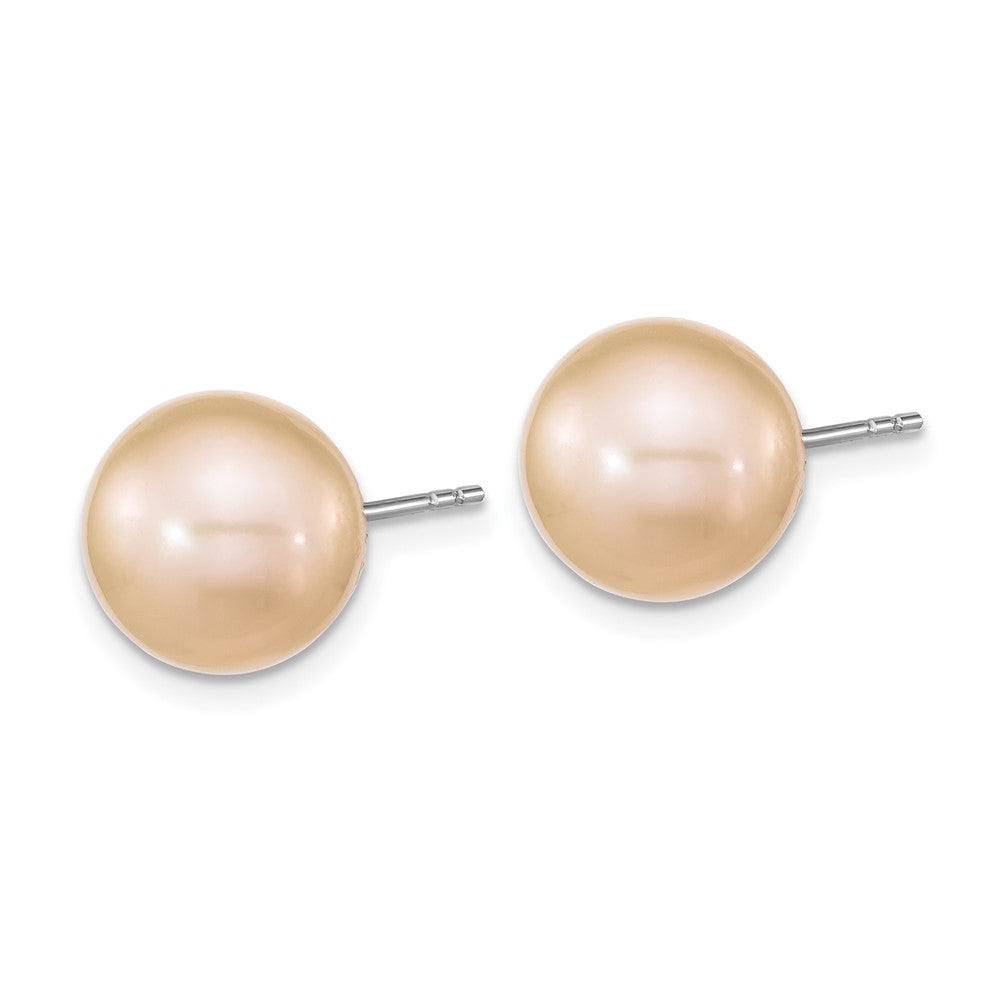 Sterlingsilber Rhodiniert 10-11mm Rosa Rund Fwc Perle Ohrstecker