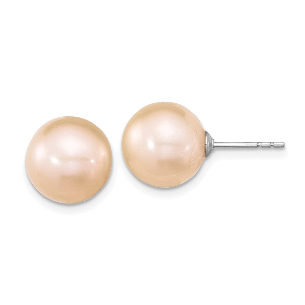 Sterlingsilber Rhodiniert 10-11mm Rosa Rund Fwc Perle Ohrstecker