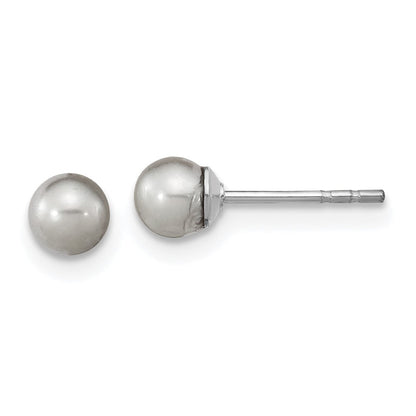 Sterlingsilber Rhodiniert 4-5mm Grau Rund Fwc Perle Ohrstecker