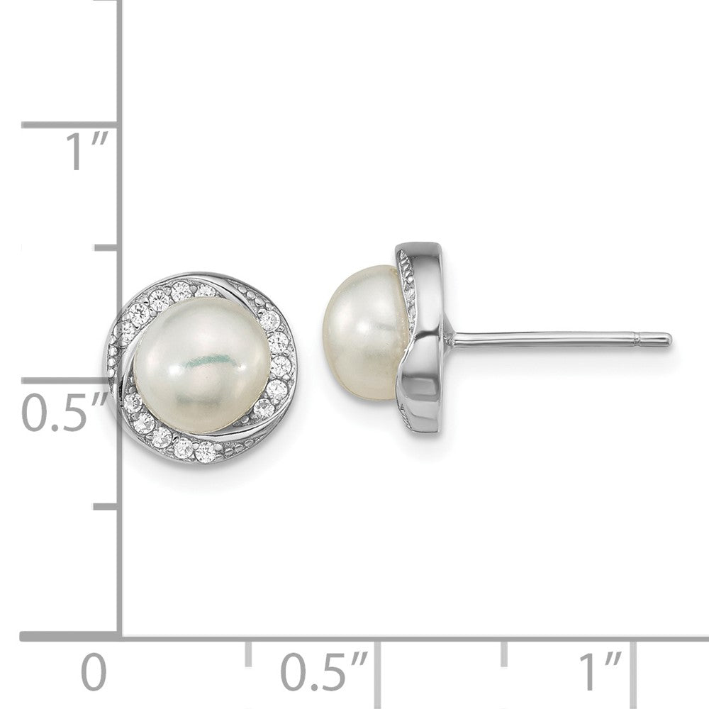 Sterlingsilber Rho-beschichtet Zirkonia 6-7mm Weiß Knopf Fwc Perle Ohrstecker