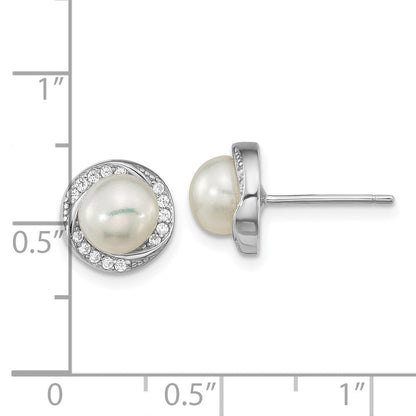 Sterlingsilber Rho-beschichtet Zirkonia 6-7mm Weiß Knopf Fwc Perle Ohrstecker
