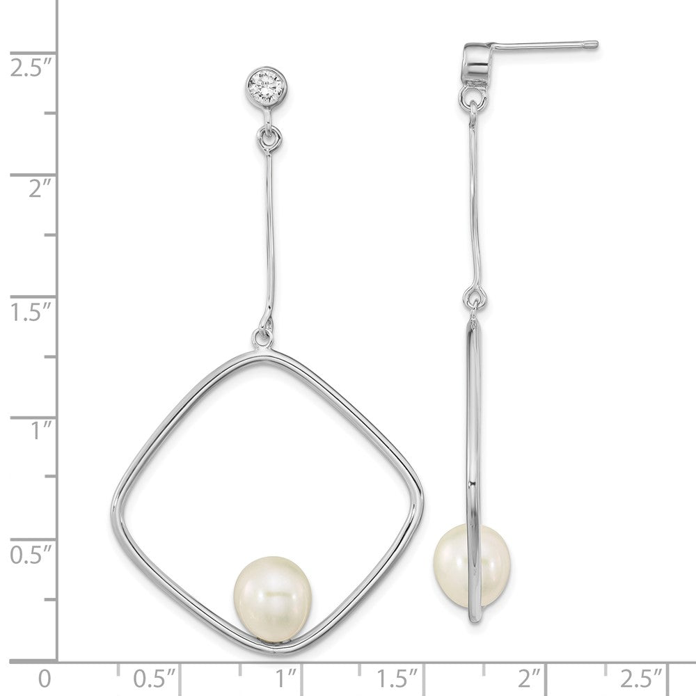 Sterlingsilber Rhodiniert 7-8mm Weiß Rice Fwc Perle Zirkonia Ohrhänger